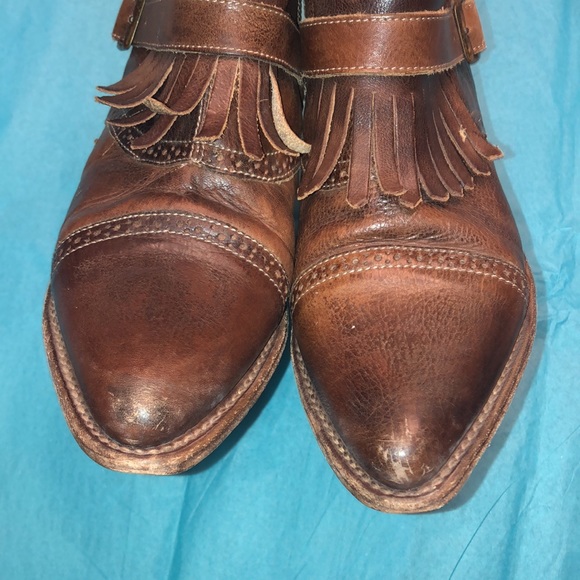 Bed Stu Cobbler Organic Leather “Dipper” Distressed Ankle Boots w/Fringe, Size 8 - Picture 8 of 15